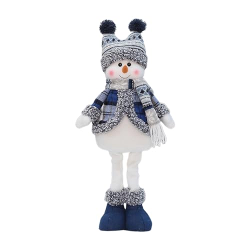 Xchon Blauer Weihnachts-Schneemann mit warmer Mütze und Schal, Plüschstoff, Teleskop-Schneemann, Stehfigur von Xchon