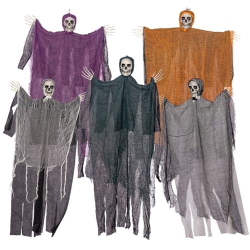 Xchon Hängender Totenkopf für Halloween, Innendekoration, Requisiten, Spielzeug, Halloween, Totenkopf, Raumdekoration, 5 Stück von Xchon