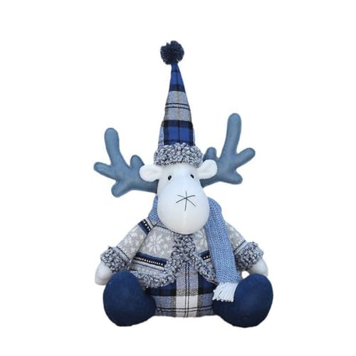 Xchon Weihnachtliche blaue Serie Stoffpuppen Dekoration für Baumschmuck Weihnachtsmann Hirsch Figur Fenster Ornament von Xchon