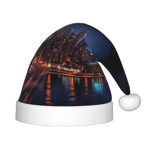 Xdcywbzdbc Cityscape Night Canada Santa Claus Hat Kinder Santa Claus Hut gehobene Weihnachtsmannmütze Plüsch Weihnachtsmannmütze Samt Top mit künstlichem Wollball Feier Party Supplies von Xdcywbzdbc