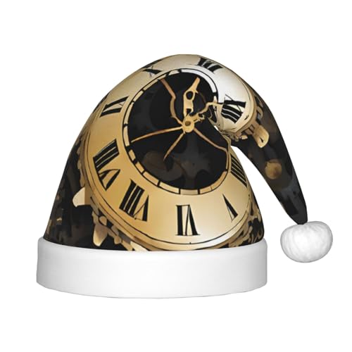 Xdcywbzdbc Gears Clock Bronze Century Santa Claus Hut Kinder Weihnachtsmannmütze gehobene Weihnachtsmannmütze Plüsch Weihnachtsmannmütze Samt Top mit künstlichem Wollball Feier Party Supplies von Xdcywbzdbc