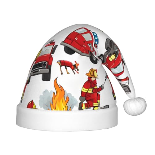 Xdcywbzdbc Kleine Jungen und Mädchen im Feuerwehrmann-Hut, Weihnachtsmannmütze, für Kinder, gehobener Weihnachtsmannmütze, Plüsch, Weihnachtsmannmütze, Samt-Oberteil mit künstlichem Wollball, von Xdcywbzdbc