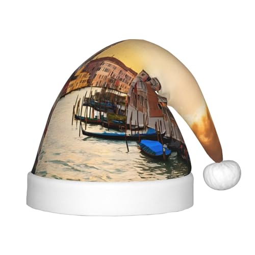 Xdcywbzdbc Schöne Venedig Kanal View Santa Claus Hut Kinder Santa Claus Hut gehobene Weihnachtsmannmütze Plüsch Weihnachtsmannmütze Samt Top mit künstlichem Wollball Feier Party Supplies von Xdcywbzdbc