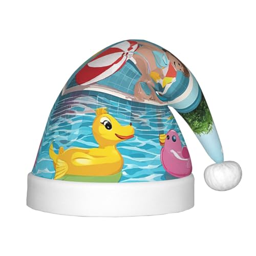 Xdcywbzdbc Weihnachtsmütze für Kinder, Flamingo- und Schwimmbad-Mütze, gehobener Weihnachtsmannmütze, Plüsch-Weihnachtsmannmütze, Samt-Oberteil mit künstlichem Wollball, Partyzubehör von Xdcywbzdbc