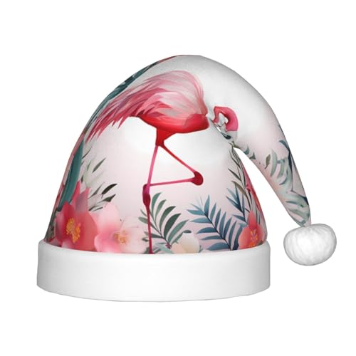 Xdcywbzdbc Weihnachtsmütze mit Flamingo-Motiv für Kinder, gehobene Weihnachtsmannmütze, Plüsch, Weihnachtsmannmütze, Samt-Oberteil mit künstlichem Wollball, Partyzubehör von Xdcywbzdbc