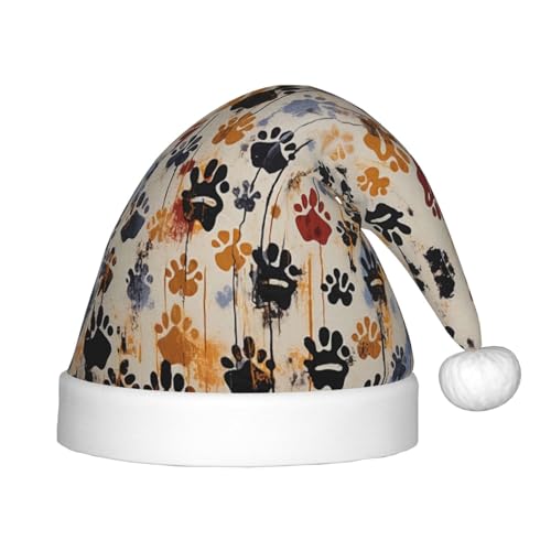 Xdcywbzdbc Weihnachtsmütze mit Hundeknochen-Aufdruck, Weihnachtsmannmütze, für Kinder, gehobener Weihnachtsmannmütze, Plüsch, Weihnachtsmannmütze, Samt-Oberteil mit künstlichem Wollball, Feier, von Xdcywbzdbc