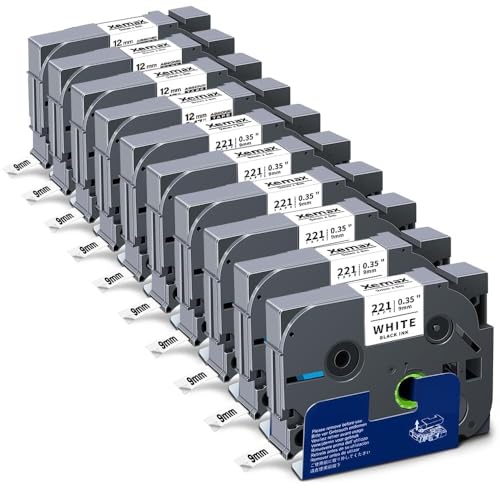 10x XemaX Etikettenband Kompatibel für Brother P-touch Bänder 9mm TZe-221 TZ-221 Schriftbänder Schwarz auf Weiß Etiketten Kassette für Brother P-Touch PT-1010 E110 H100R H110 H101C H108 E100 H100LB von XemaX