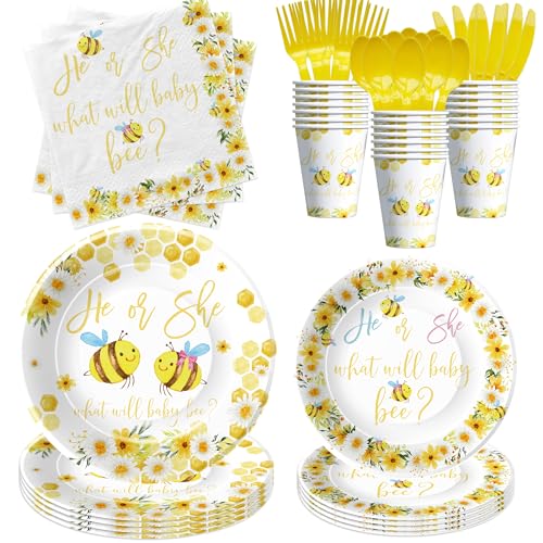 Xenorik What Will It Bee Gender Reveal Party Supplies, Bumble Bee Gender Reveal Decorations Geschirr, Pappteller, Tasse, Serviette, Besteck, He Or She Bee Theme Gender Reveal Tischdekoration | Serve von Xenorik