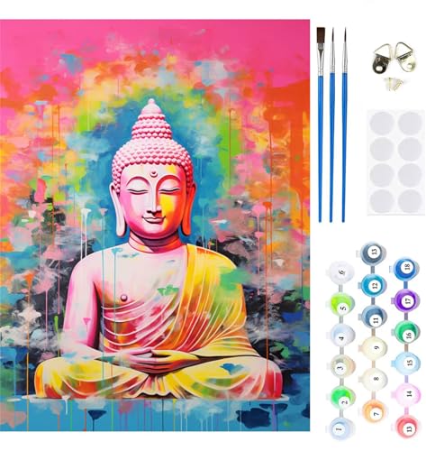 Buddha Malen Nach Zahlen Erwachsene Groß 40x30cm, Malen Nach Zahlen Blume, Bastelset Set für Erwachsene, DIY Handgemalt Ölgemälde Leinwand Kit mit Pinseln Acrylfarben, Home Dekor Frauen Geschenk M-238 von Xeoyenle