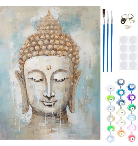 Buddha Malen Nach Zahlen Erwachsene Groß 40x50cm, Malen Nach Zahlen Blume, Bastelset Set für Erwachsene, DIY Handgemalt Ölgemälde Leinwand Kit mit Pinseln Acrylfarben, Home Dekor Frauen Geschenk M-243 von Xeoyenle