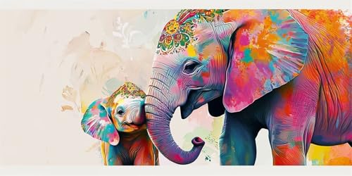 Elefant Malen Nach Zahlen Erwachsene mit Rahmen, Tier Malen Nach Zahlen ab 7 Jahre Mädchen Kinder Anfänger, 5D DIY Paint by Numbers Bastelset mit 3 Pinseln und Acrylfarbe, Home Wanddeko,30x60cm von Xeoyenle