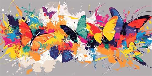 Farbe Malen Nach Zahlen Erwachsene mit Rahmen, Schmetterling Malen Nach Zahlen ab 7 Jahre Mädchen Kinder Anfänger, 5D DIY Paint by Numbers Bastelset mit 3 Pinseln und Acrylfarbe, Home Wanddeko,40x90cm von Xeoyenle