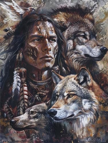 Indianer Malen Nach Zahlen Erwachsene,Wolf Malen Nach Zahlen Klein 40x50cm,DIY Handgemalt Ölgemälde Kit für Anfänger Bastelset Erwachsene,Acrylfarben Set Wand Deko Bilder Ohne Rahmen,Geschenk LY-15436 von Xeoyenle