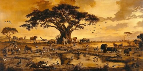 Malen Nach Zahlen Erwachsene Afrika Malen Nach Zahlen Tier Malen Nach Zahlen ab 7 8 9 Jahre Mädchen Geschenk, DIY Handgemalt Ölgemälde Kit für Anfänger mit 3 Pinseln und Acrylfarbe, 40x80cm mit Rahmen von Xeoyenle