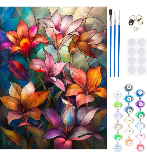 Malen Nach Zahlen Erwachsene Blume Malen Nach Zahlen Farbe Paint by Numbers für Anfänger,DIY Handgemalt Ölgemälde Leinwand Kit mit Pinseln Acrylfarben Bastelset,Home Wand Dekor Geschenk 70X95cm M-328 von Xeoyenle