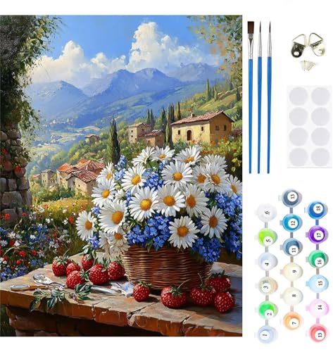 Malen Nach Zahlen Erwachsene Blume Malen Nach Zahlen Gänseblümchen Paint by Numbers für Anfänger,DIY Handgemalt Ölgemälde Leinwand Kit mit Pinseln Acrylfarben Bastelset,Home Wand Dekor 70X95cm M-331 von Xeoyenle