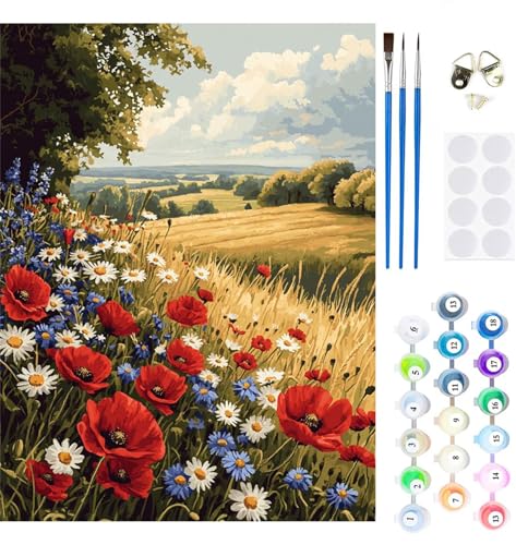 Malen Nach Zahlen Erwachsene Blume Malen Nach Zahlen Landschaft Paint by Numbers für Anfänger,DIY Handgemalt Ölgemälde Leinwand Kit mit Pinseln Acrylfarben Bastelset,Home Wand Dekor Gift 40x50cm M-344 von Xeoyenle