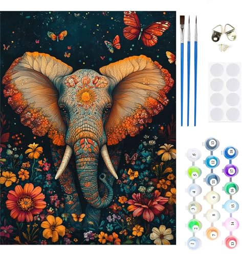 Malen Nach Zahlen Erwachsene Elefant Malen Nach Zahlen Ozean Paint by Numbers für Anfänger,DIY Handgemalt Ölgemälde Leinwand Kit mit Pinseln Acrylfarben Bastelset,Home Wand Dekor Gifts 80x100cm M-80 von Xeoyenle