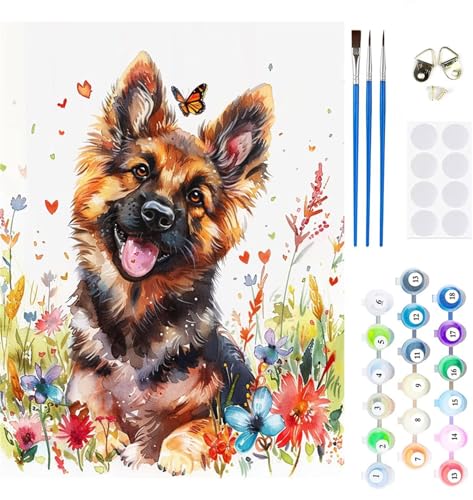 Malen Nach Zahlen Erwachsene Hund Malen Nach Zahlen Tier Paint by Numbers für Anfänger,DIY Handgemalt Ölgemälde Leinwand Kit mit Pinseln Acrylfarben Bastelset,Home Wand Dekor Geschenk 45x60cm M-261 von Xeoyenle