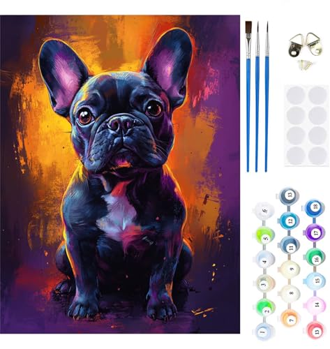 Malen Nach Zahlen Erwachsene Hund Malen Nach Zahlen Tier Paint by Numbers für Anfänger,DIY Handgemalt Ölgemälde Leinwand Kit mit Pinseln Acrylfarben Bastelset,Home Wand Dekor Geschenk 60x80cm M-263 von Xeoyenle