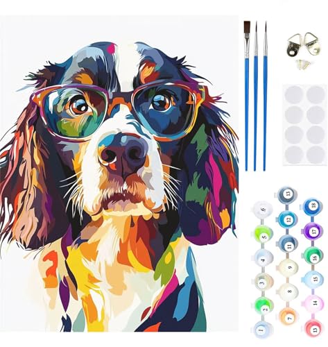 Malen Nach Zahlen Erwachsene Hund Malen Nach Zahlen Tier Paint by Numbers für Anfänger,DIY Handgemalt Ölgemälde Leinwand Kit mit Pinseln Acrylfarben Bastelset,Home Wand Dekor Geschenk 60x90cm M-258 von Xeoyenle