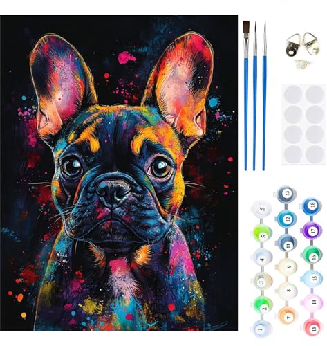 Malen Nach Zahlen Erwachsene Hund Malen Nach Zahlen Tier Paint by Numbers für Anfänger,DIY Handgemalt Ölgemälde Leinwand Kit mit Pinseln Acrylfarben Bastelset,Home Wand Dekor Geschenk 80x100cm M-260 von Xeoyenle