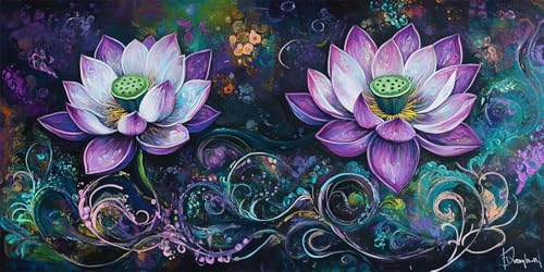 Malen Nach Zahlen Erwachsene Lotus Malen Nach Zahlen Blume Malen Nach Zahlen ab 7 8 9 Jahre Mädchen Geschenk,DIY Handgemalt Ölgemälde Kit für Anfänger mit 3 Pinseln und Acrylfarbe,50x100cm mit Rahmen von Xeoyenle