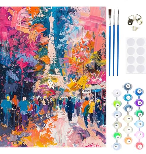 Malen Nach Zahlen Erwachsene Paris Malen Nach Zahlen Turm Paint by Numbers für Anfänger,DIY Handgemalt Ölgemälde Leinwand Kit mit Pinseln Acrylfarben Bastelset,Home Wand Dekor Geschenk 80x100cm M-8 von Xeoyenle