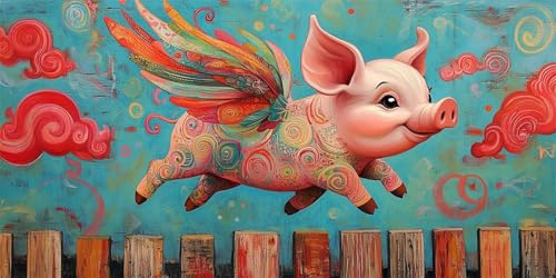 Malen Nach Zahlen Erwachsene Schwein Malen Nach Zahlen Flügel Malen Nach Zahlen ab 7 8 9 Jahre Mädchen Geschenk,DIY Handgemalt Ölgemälde Kit für Anfänger 3 Pinseln und Acrylfarbe,100x200cm mit Rahmen von Xeoyenle