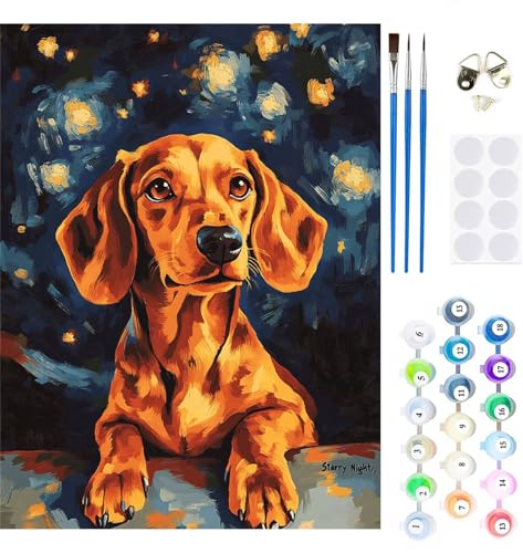 Malen Nach Zahlen Erwachsene Tier Malen Nach Zahlen Hund Paint by Numbers für Anfänger,DIY Handgemalt Ölgemälde Leinwand Kit mit Pinseln Acrylfarben Bastelset,Home Wand Dekor Geschenk 70X95cm M-94 von Xeoyenle