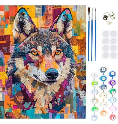 Malen Nach Zahlen Erwachsene Tier Malen Nach Zahlen Wolf Paint by Numbers für Anfänger,DIY Handgemalt Ölgemälde Leinwand Kit mit Pinseln Acrylfarben Bastelset,Home Wand Dekor Geschenk 45x60cm M-123 von Xeoyenle