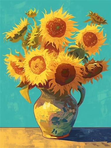 Malen Nach Zahlen Erwachsene Van Gogh,DIY Malen Nach Zahlen Sonnenblume Ölgemälde Leinwand Kit für Anfänger,Mit 3-Pinseln und Acrylfarbe,für Home Wanddeko Wohnzimmer,Geschenke Mädchen 55x70cm LY-2025 von Xeoyenle