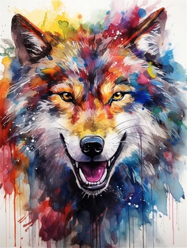 Malen Nach Zahlen Erwachsene Wolf, DIY Malen Nach Zahlen Tier Ölgemälde Leinwand Kit für Anfänger, Mit 3-Pinseln und Acrylfarbe, für Home Wanddeko Wohnzimmer, Geschenke Mädchen 30x40cm LY-20556 von Xeoyenle