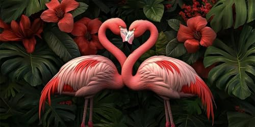 Malen Nach Zahlen Tier Malen Nach Zahlen Erwachsene Flamingo Malen Nach Zahlen Kinder Anfänger Bastelset mit Rahmen 50x100cm, 5D DIY Ölgemälde Kit für Zimmer Deko Wohnzimmer, Geschenke für Frauen von Xeoyenle