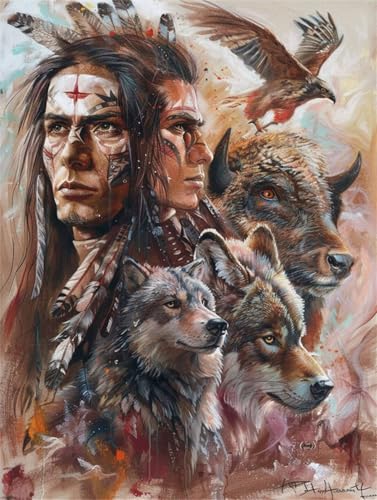 Malen nach Zahlen Erwachsene Indianer DIY Ölmalerei Wolf Malen nach Zahlen Kinder Kits, auf Leinwand Acrylmalerei Nach Zahlen mit Pinseln Leinwand, Wanddeko Wohnzimmer 40x50cm(Rahmenlos) LY-20714 von Xeoyenle