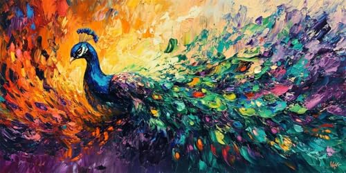 Tier Malen Nach Zahlen Erwachsene mit Rahmen, Pfau Malen Nach Zahlen ab 7 Jahre Mädchen Kinder Anfänger, 5D DIY Paint by Numbers Bastelset mit 3 Pinseln und Acrylfarbe, Home Wanddeko Geschenk,50x100cm von Xeoyenle