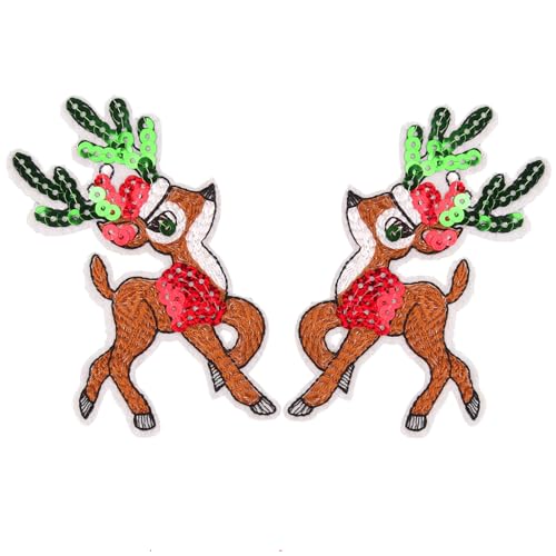 Weihnachten Hirsch Aufbügler Patch Weihnachten bestickte Patches Rot Grün Glitzer Patch Design Braun Hirsch Sortiert Reparatur Patch Weihnachten Tuch Dekoration für Kinder Erwachsene Kleidung Jacke von Xepeelo