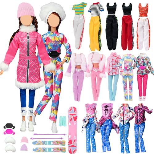 21 Puppen Kleidungs und Zubehörset, kompatibel mit Barbie 11,5 Zoll/30 cm, Winterskisport 6 Ski-Zubehörteile 1 Ski-Overall 1 Schal 3 Mützen 2 Ski-Oberteile 5 Hosen 3 Freizeitoberteile 1 Gürteltasche von Xerteam