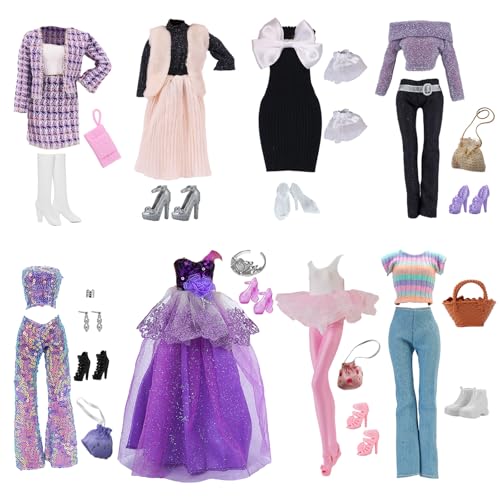 25 Puppen Kleidung und Zubehör, Kompatibel mit Barbie 1 Abendkleider 1 Fashion Set 1 Paillettenanzug 1 Ballett 1 Pulloveranzug 2 Kleider 5 Handtasche 8 Schuhe 1 Krone 3 Zubehör, für 11,5 Zoll Puppen von Xerteam