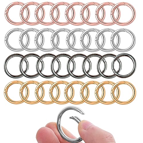 32 Stück Schlüsselanhänger Ringe, Runde Karabiner 28mm Rund Karabinerhaken O-Ring Zinklegierung Frühling Sprung Ringe für Schlüsselanhänger Tasche, DIY Taschenringe Handwerk Machen von Xerteam