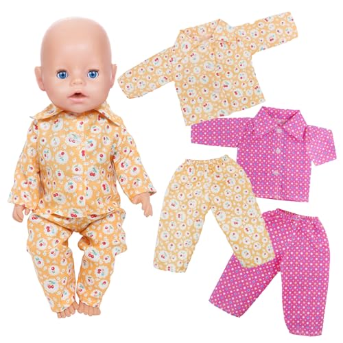 Xerteam 2 Sets Baby-Puppen-Kleidung, Pyjama, 35-40 cm, Baby-Puppen-Zubehör-Set, Bibi-Puppen-Pyjama, Kirschmuster, Blumen, Tops, Hose, Sommerpuppenkleidung für 35–40 cm Puppe – Puppe nicht im von Xerteam