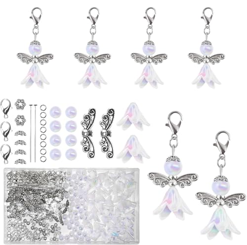 Xerteam 50 Sets Schutzengel Selber Machen Set Engel Anhänger Perlen Handwerk Zubehör, Perlenengel Anhänger Basteln Schutzengel Bastelset für DIY Basteln, Charms Anhänger, Schlüsselanhänger Engel von Xerteam