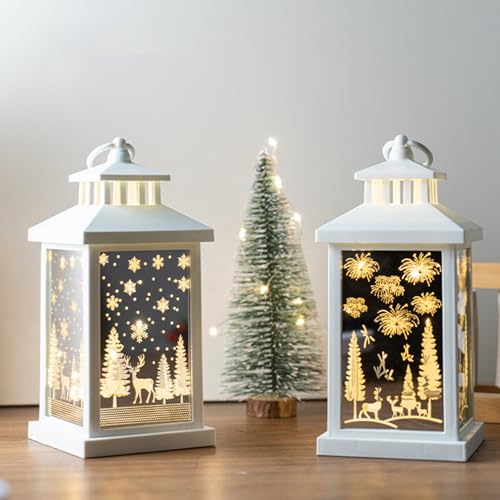 2 Stück Laterne Weihnachten, Weihnachtslaterne Mit LED Licht, 10 X 22 Cm Batteriestelle Deko Weihnachten, Schneelaterne Mit Elch Schneeflocke Weihnachtsbaum, Hängend Weihnachtsdeko Innen (2STK) von Xevinas