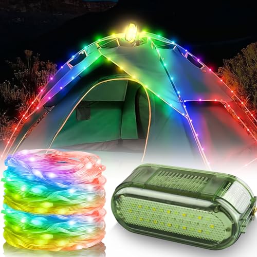 6.5 M Lichterkette Außen Batterie, 7 Modi Camping Lichterkette Aufrollbar, Lichterkette Akku Campinglampe Aufladbar IP44 Langlebig Und Wasserdicht USB Aufladung Gragbare Led Lichterkette (B) von Xevinas