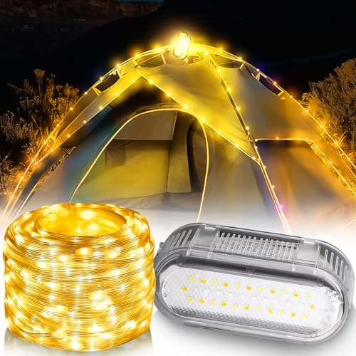 6.5 M Lichterkette Außen Batterie, 7 Modi Camping Lichterkette Aufrollbar, Lichterkette Akku Campinglampe Aufladbar IP44 Langlebig Und Wasserdicht USB Aufladung Gragbare Led Lichterkette (C) von Xevinas