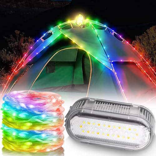 6.5 M Lichterkette Außen Batterie, 7 Modi Camping Lichterkette Aufrollbar, Lichterkette Akku Campinglampe Aufladbar IP44 Langlebig Und Wasserdicht USB Aufladung Gragbare Led Lichterkette (D) von Xevinas