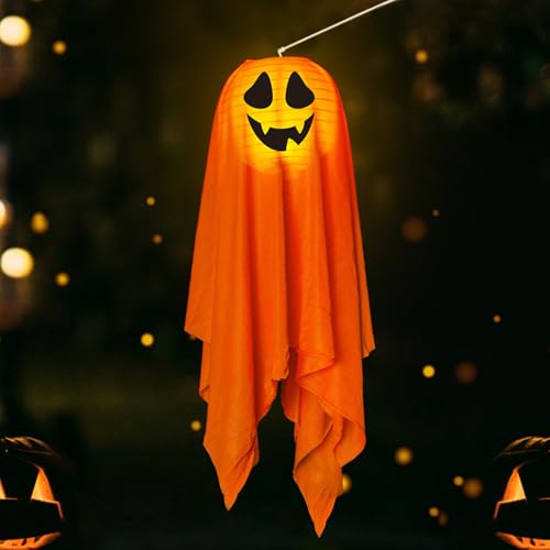 Halloween Deko Geist | Halloween Lichterkette Deko | Halloween Lights | Lampions Kinder Laterne,Halloween Windsäcke Geist Hängen Geistergesicht Mit Lichter,Ideal Für Halloween/Outdoor (Orange-B, 1stk) von Xevinas