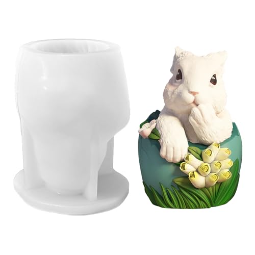 Ostern Hase Silikonformen Gießformen, Silikonform Ostern Hase Mit Blume, 3D Kaninchen Gießform Ostern Gips Zum Gießen Silikonform Kerzenhalter Gibs Gießform Epoxidharz Formen Für Handwerk (B) von Xevinas