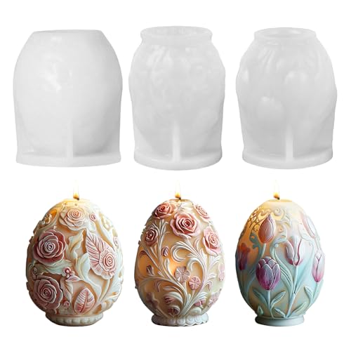 Silikonformen Gießformen Ostern, 3D Eierform Blume Silikonform Ostern Gießformen Silikon, Silikonformen Gießformen Frühling Ostereier Kerzenformen Zum Gießen Gips Zum Gießen Osterdeko (3STK) von Xevinas