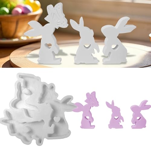 Silikonformen Gießformen Ostern Osterhase, 3stk Silikonform Ostern Gießformen Silikon, Silikonform Hase Mit Herz Gibs Zum Gießen Silikonformen Gießformen Frühling Gießform Ostern Osterdeko (A) von Xevinas